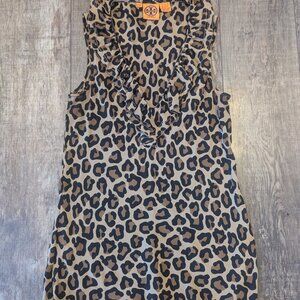 Tory Burch Women's Silk Sleeveless Ruffle Tank Top Leopard Print Size 12